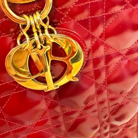 GUC Lady Dior Red Quilted Handbag w/ COA - Picture 3 of 16